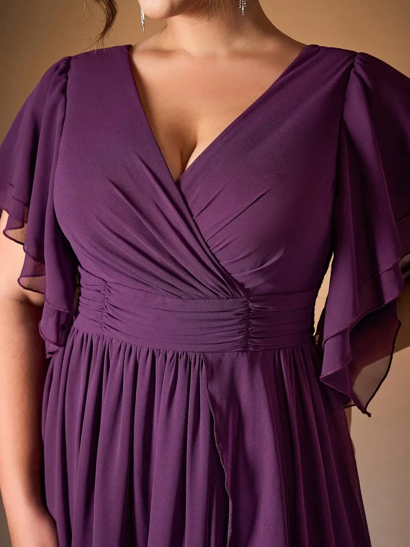 Robe demoiselle d'honneur grande taille fendue violette
