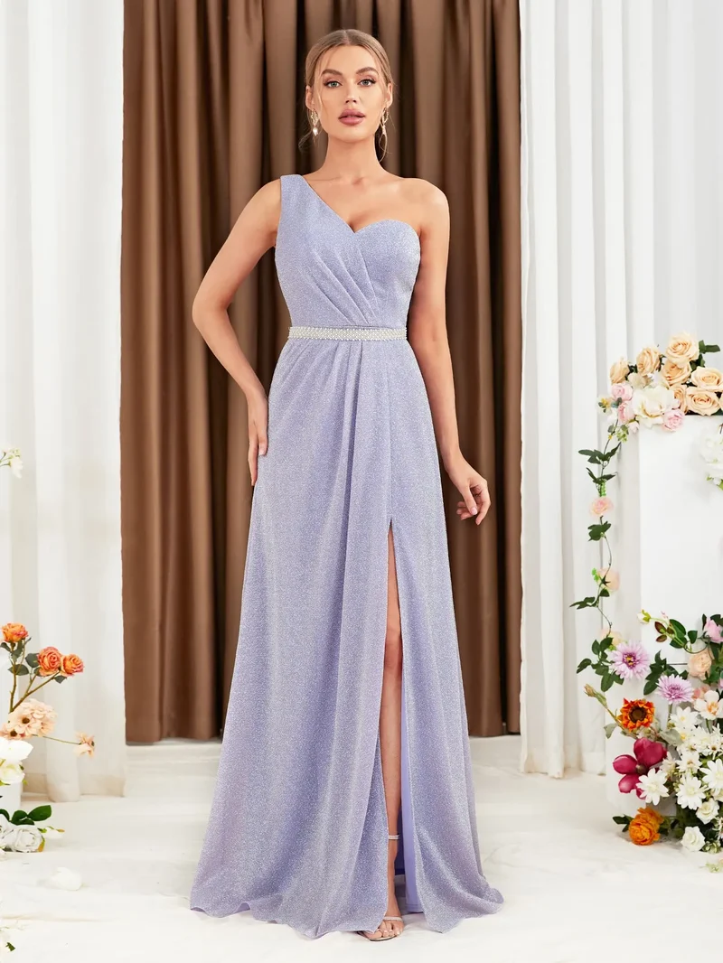 Robe de soirée mariage lilas avec ceinture
