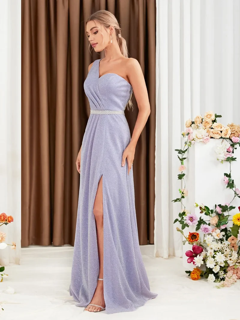 Robe de soirée mariage lilas avec ceinture