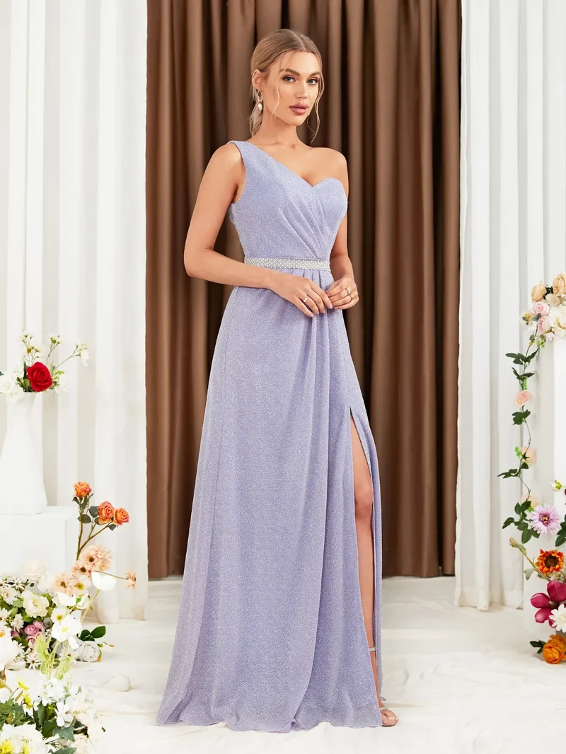 Robe de soirée mariage lilas avec ceinture