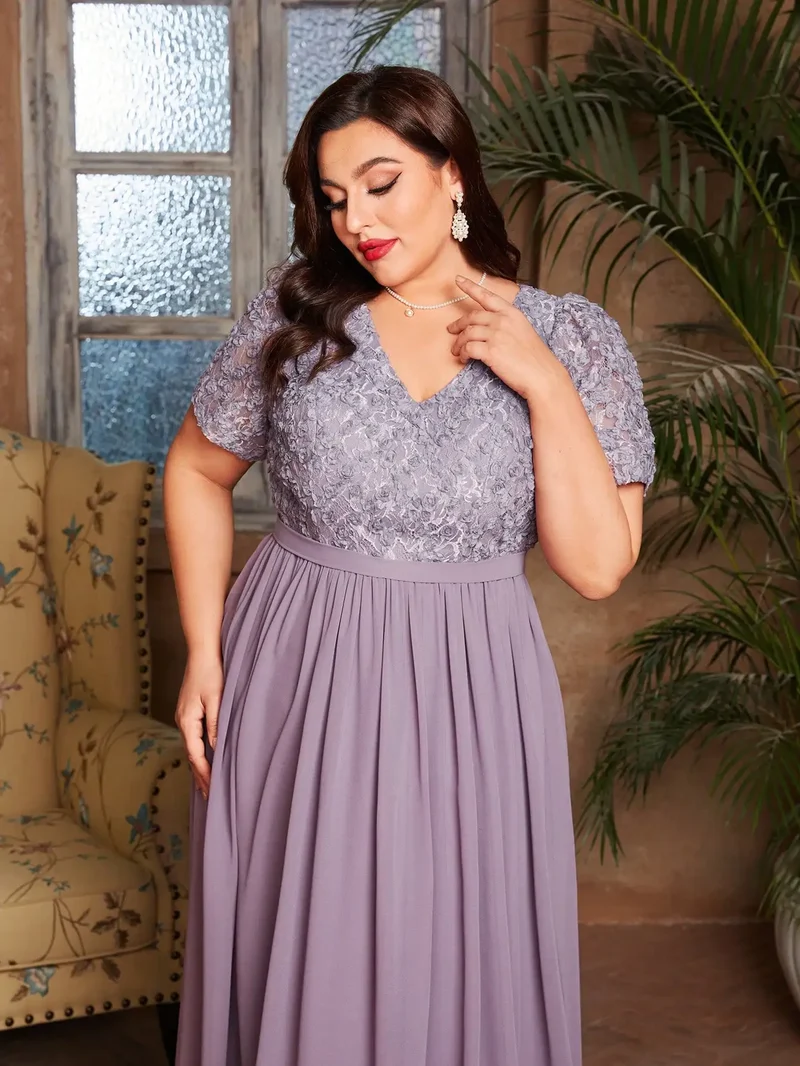 Robe de soirée mariage longue lilas grande taille