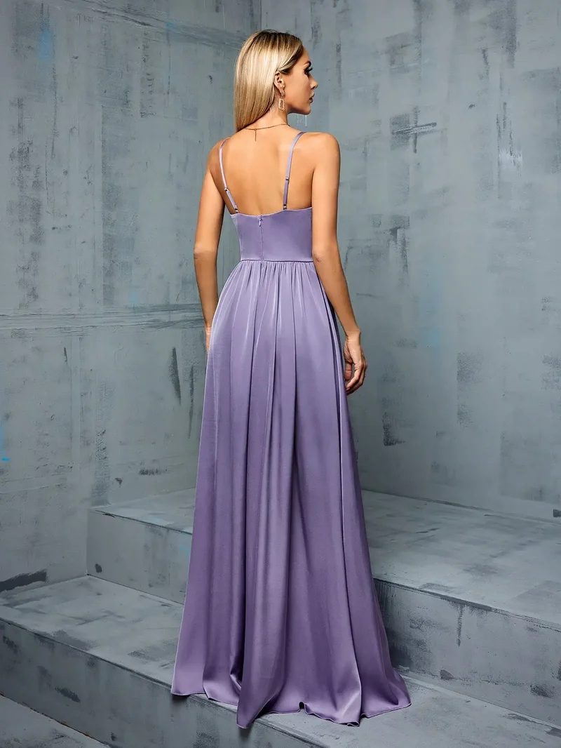 Robe de soirée lilas satinée longue