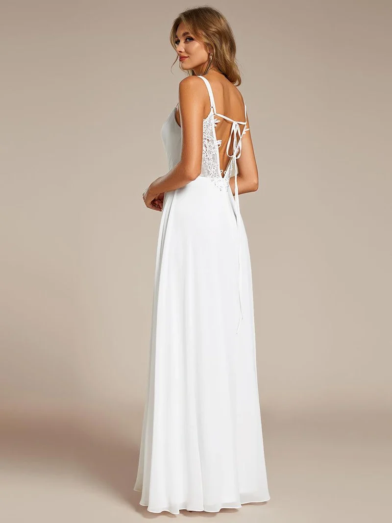 ever RUBY|Robe de soirée en mousseline et dentelle dos nu bretelles fines