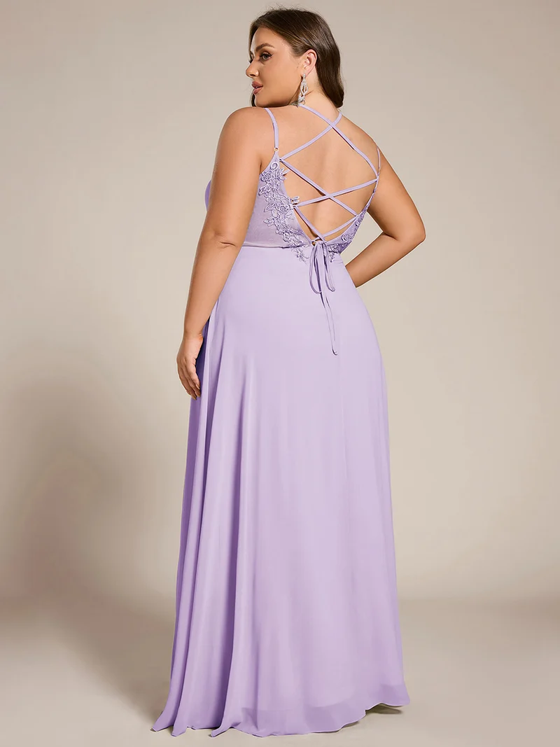 ever RUBY|Robe de soirée en mousseline et dentelle dos nu bretelles fines
