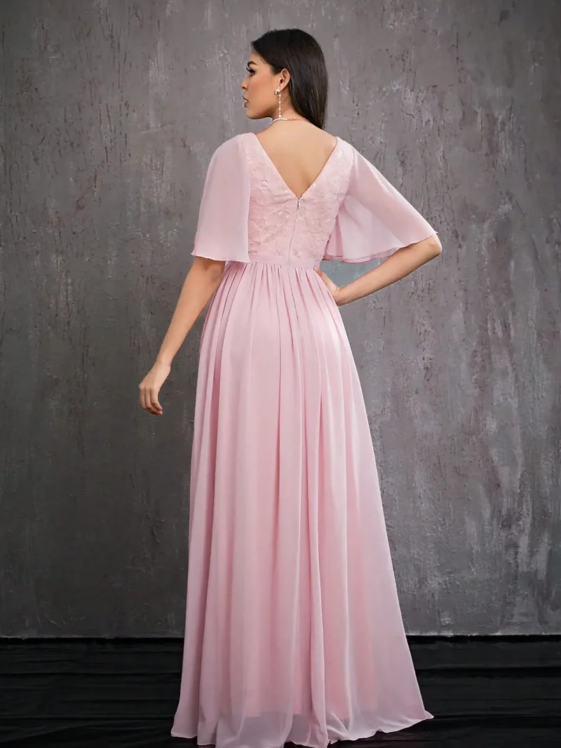 Robe invitée au mariage rose longue fendue