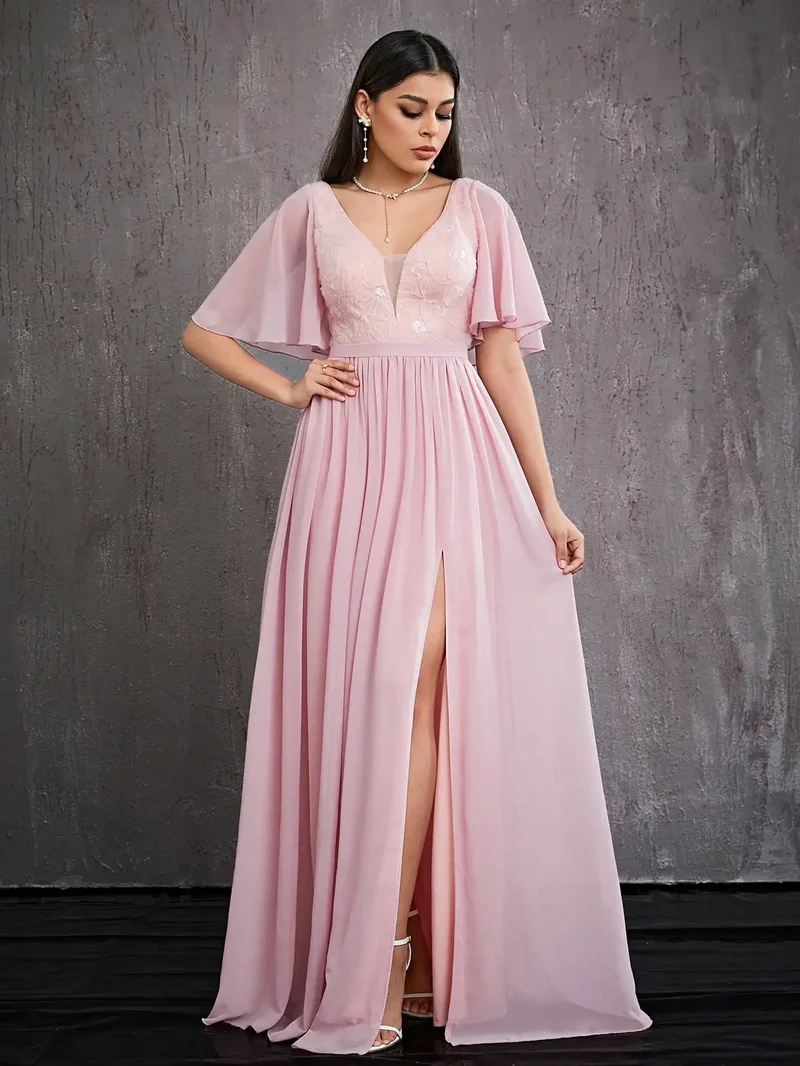 Robe invitée au mariage rose longue fendue