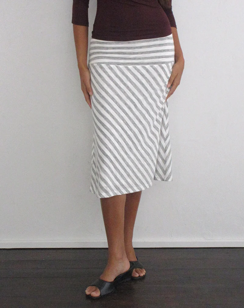 Jupe midi Liosa en jersey transparent à rayures grises et blanches