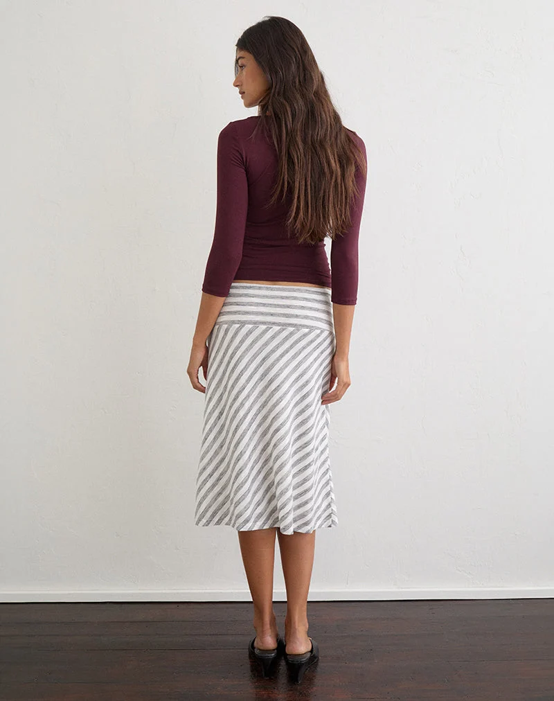 Jupe midi Liosa en jersey transparent à rayures grises et blanches