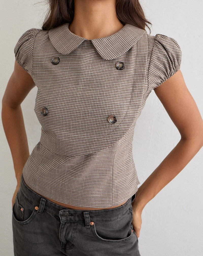 Haut Inihar à carreaux marron, coupe sur mesure