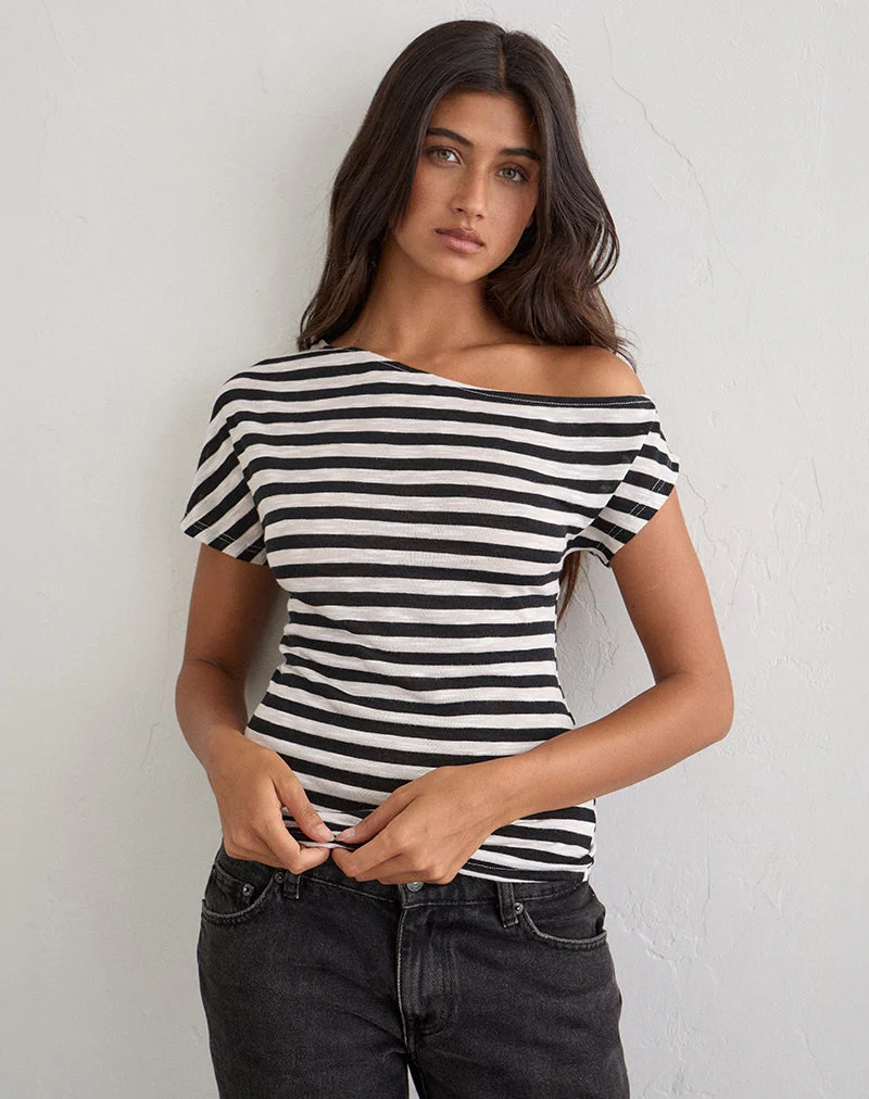 Haut asymétrique Danama en jersey transparent à rayures noires et blanches