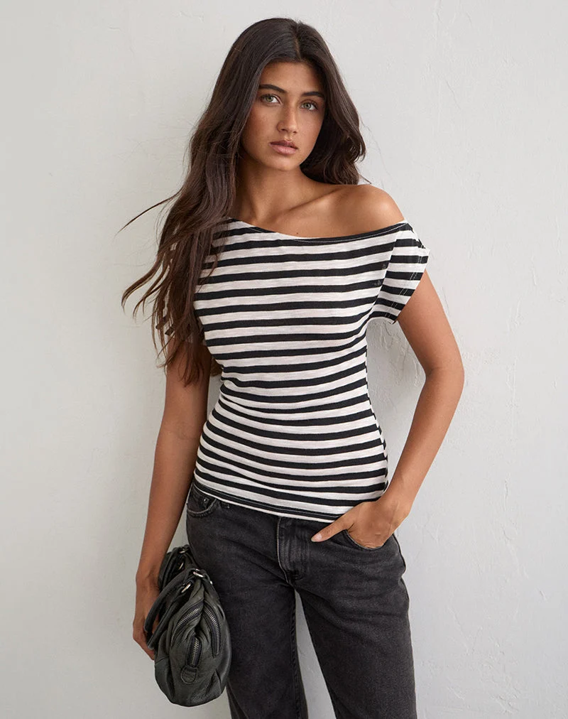 Haut asymétrique Danama en jersey transparent à rayures noires et blanches