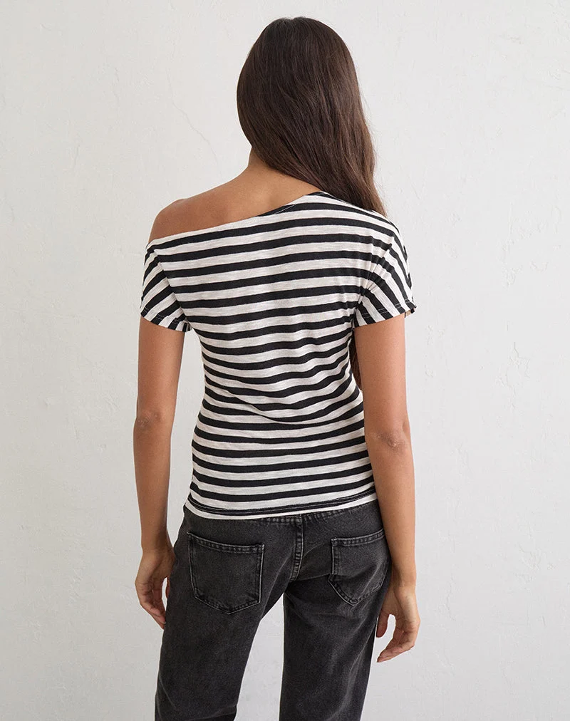 Haut asymétrique Danama en jersey transparent à rayures noires et blanches