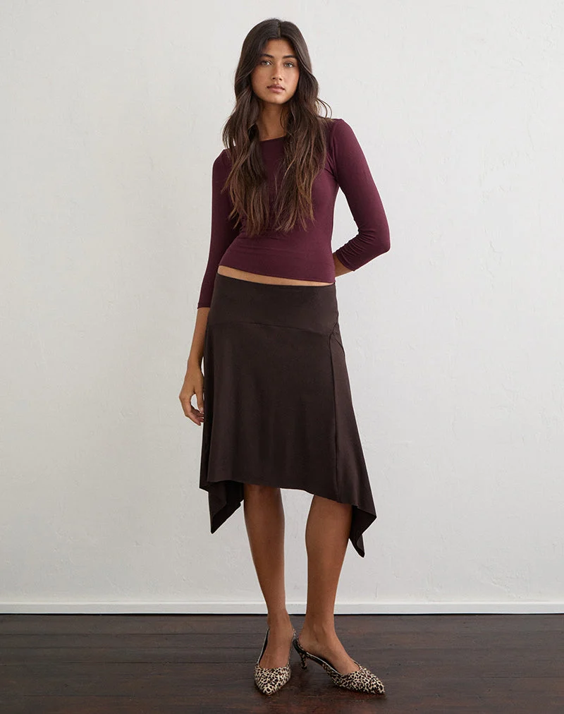 Jupe mi-longue Bilur Waterfall, couleur chocolat
