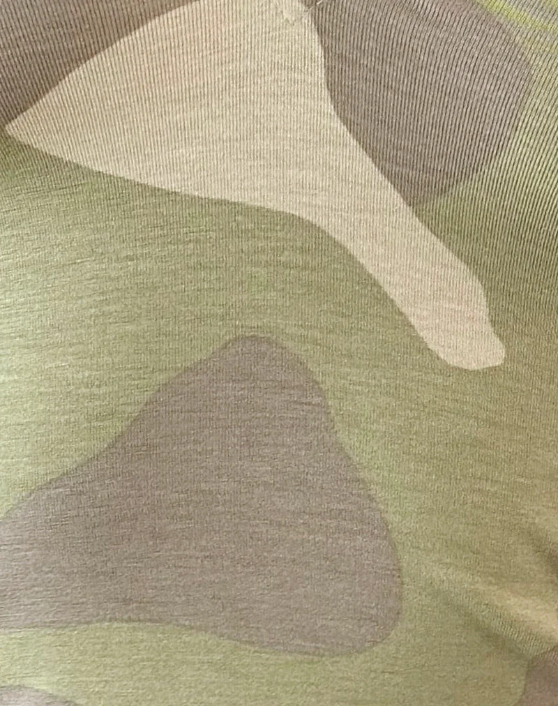 Haut Ciel à encolure en V profond et manches trois-quarts, couleur « Blurry Camo Khaki »