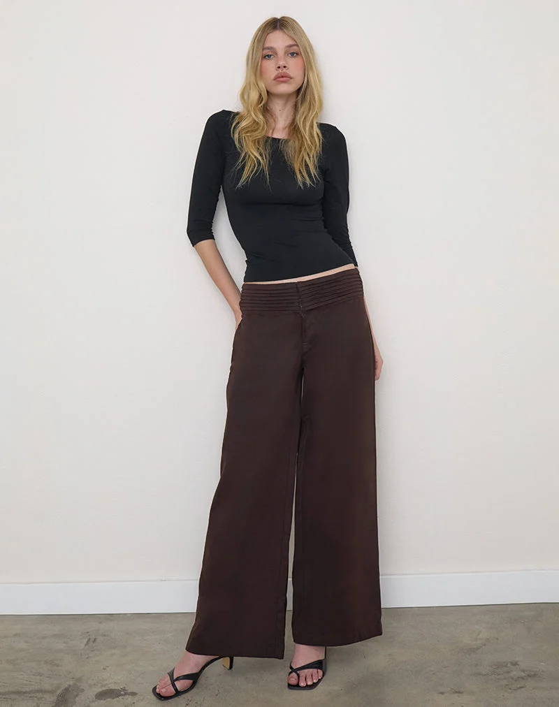 Pantalon Sadasi en sergé couleur chocolat amer