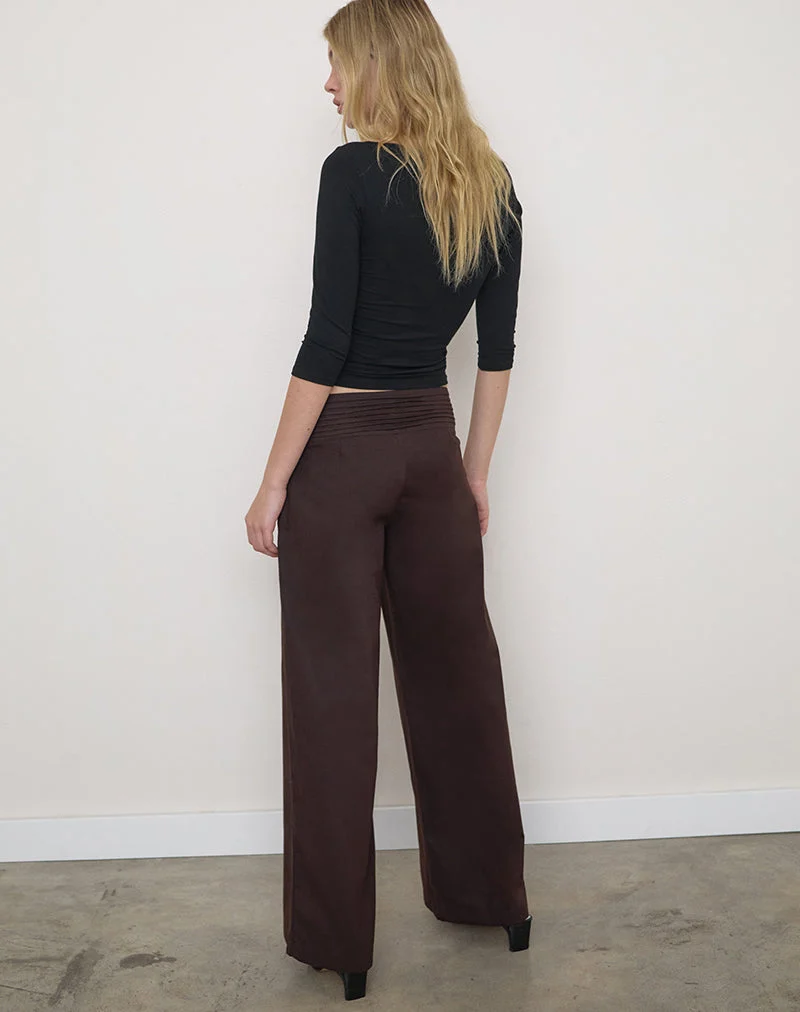 Pantalon Sadasi en sergé couleur chocolat amer