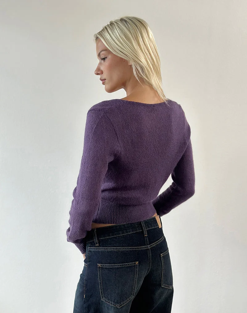 Haut croisé Nilza en maille violet foncé