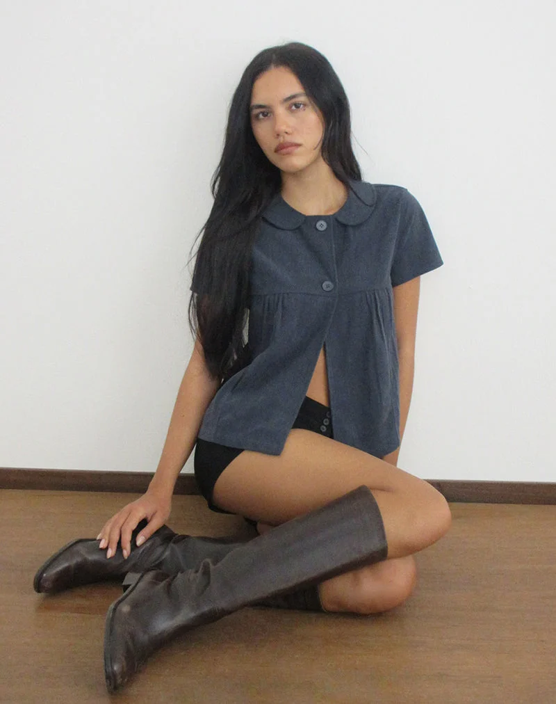 Chemise Kaylan en velours côtelé bleu marine