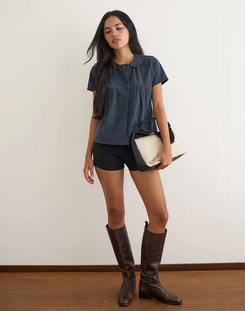 Chemise Kaylan en velours côtelé bleu marine