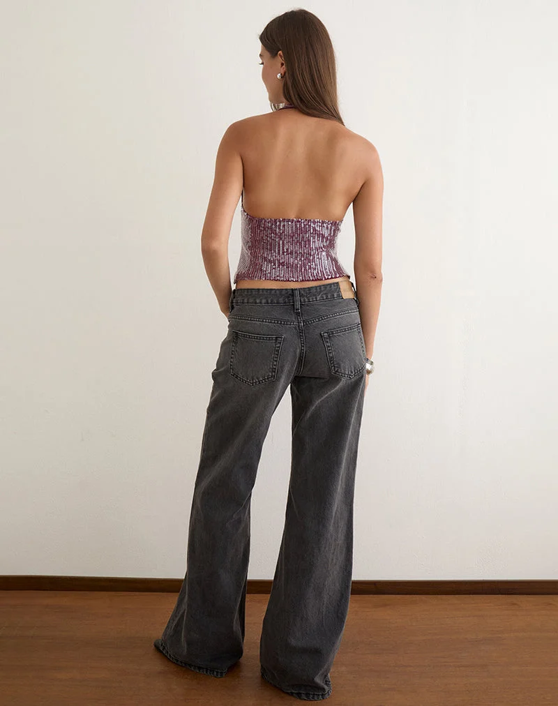 Halter-top Cosio en paillettes transparentes bordeaux