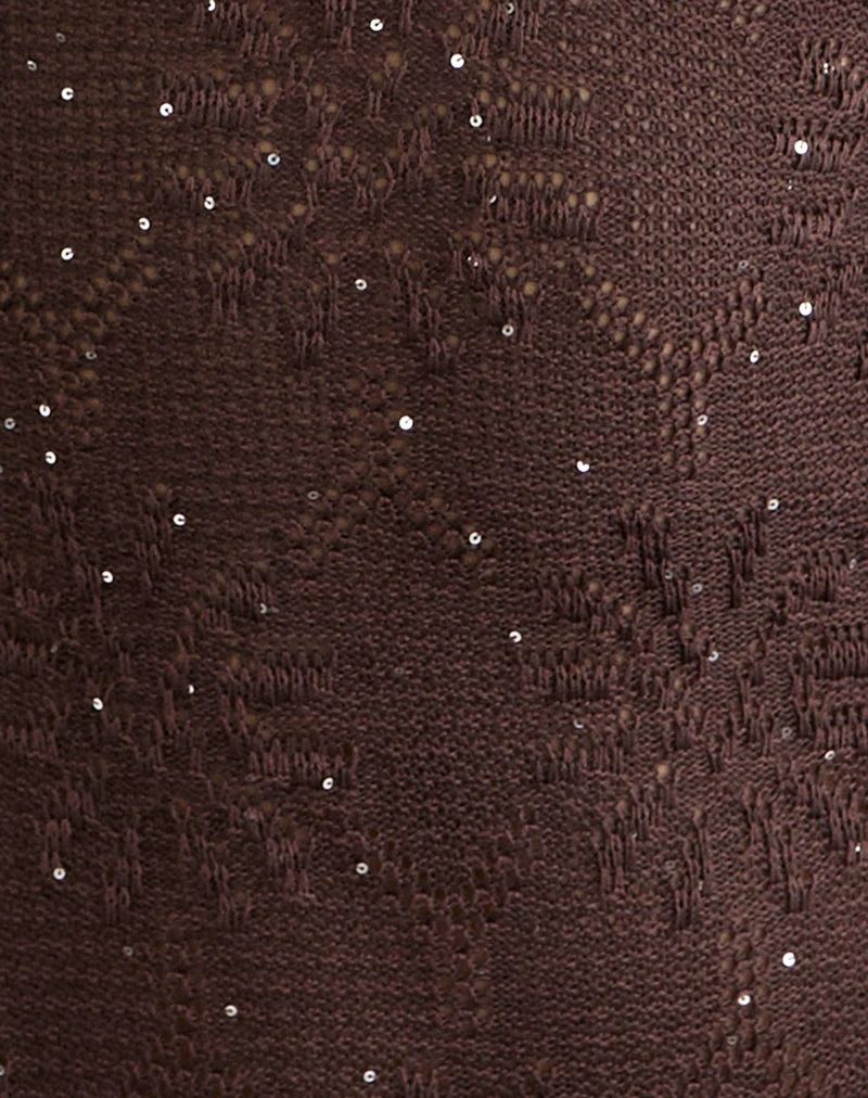 Mini-robe à dos nu Malvara en maille à paillettes, marron