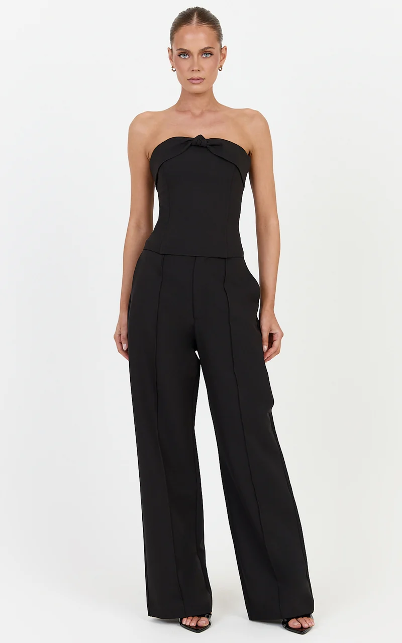 Rosalind Top - Strapless Knot Detail Corset Top in Black