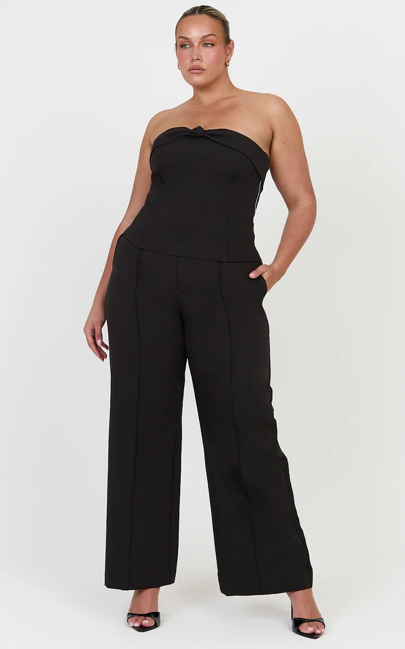 Rosalind Top - Strapless Knot Detail Corset Top in Black