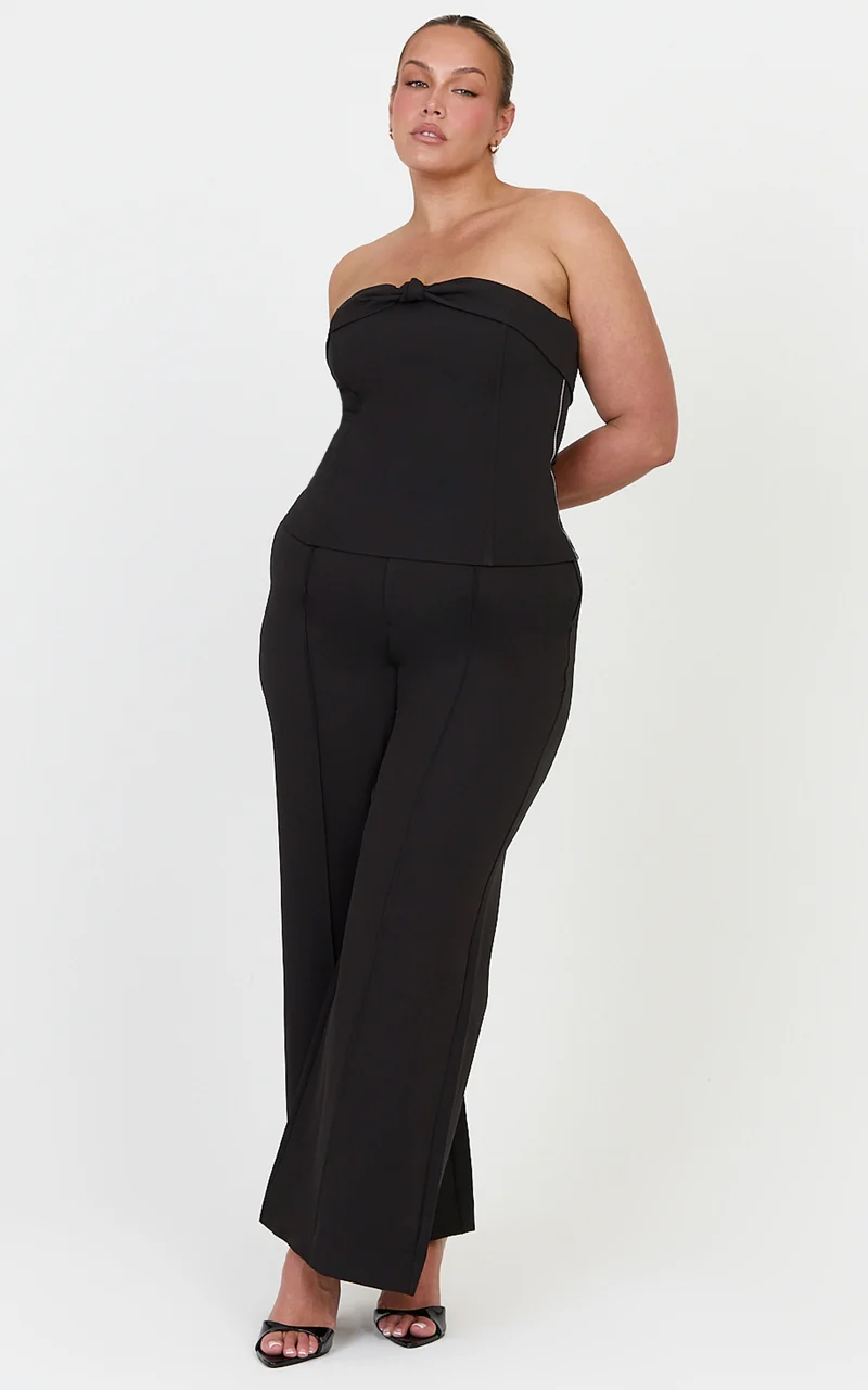 Rosalind Top - Strapless Knot Detail Corset Top in Black