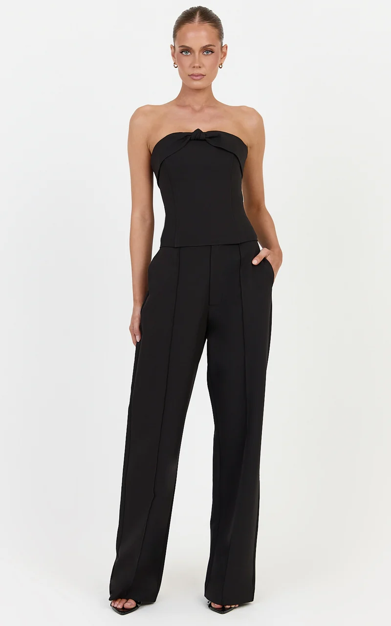 Rosalind Top - Strapless Knot Detail Corset Top in Black