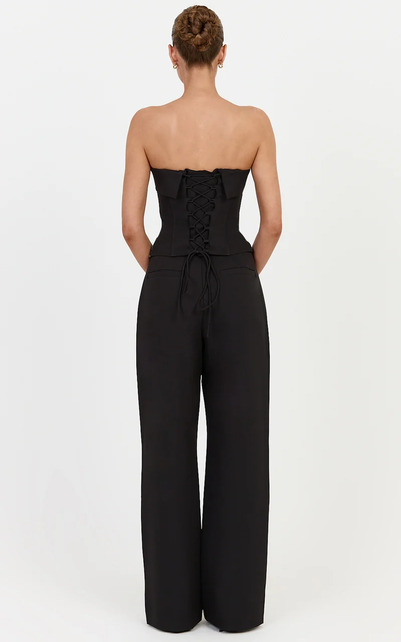 Rosalind Top - Strapless Knot Detail Corset Top in Black