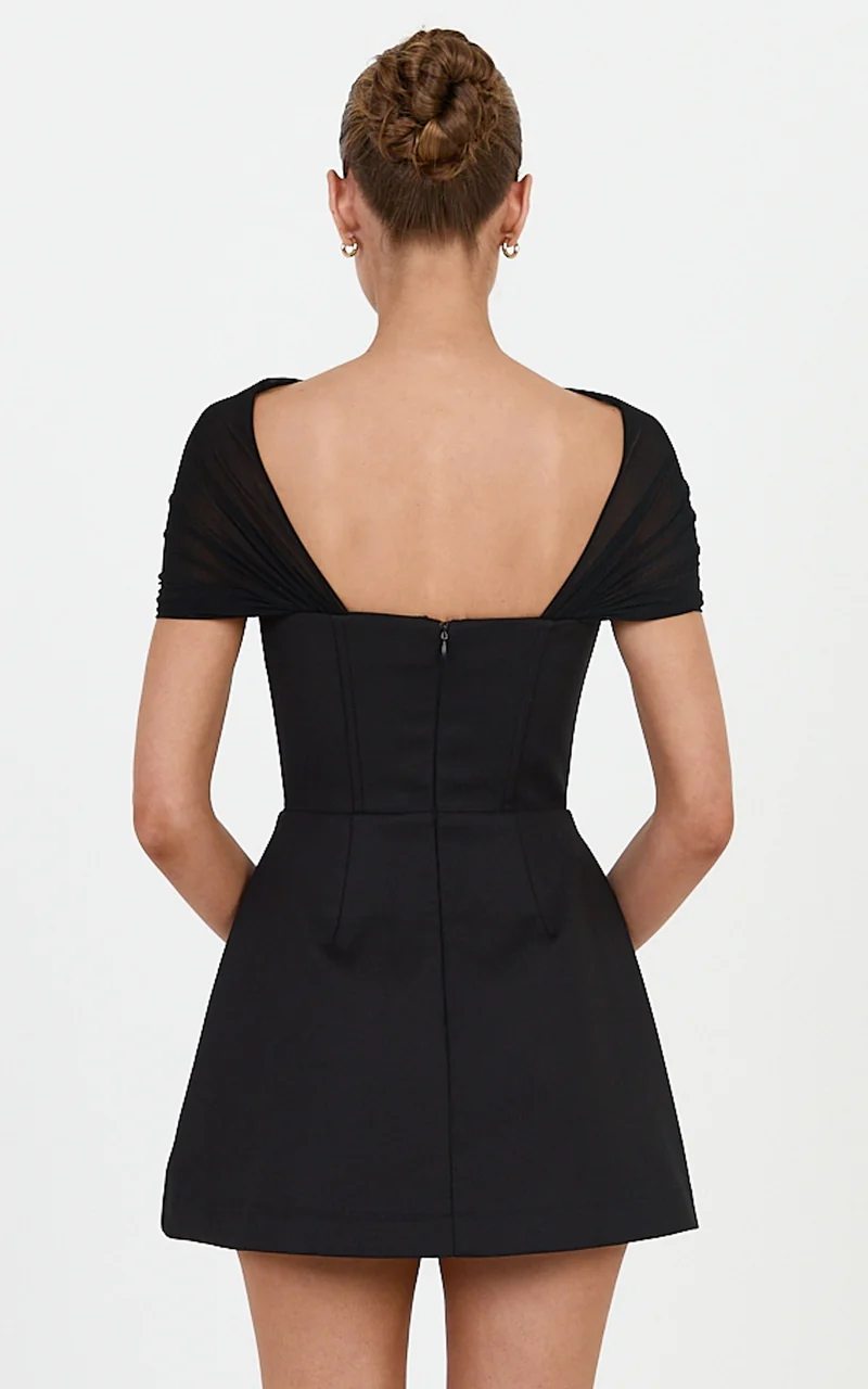 Anna Playsuit - Fit And Flare Playsuit With Mesh Overlay in Black