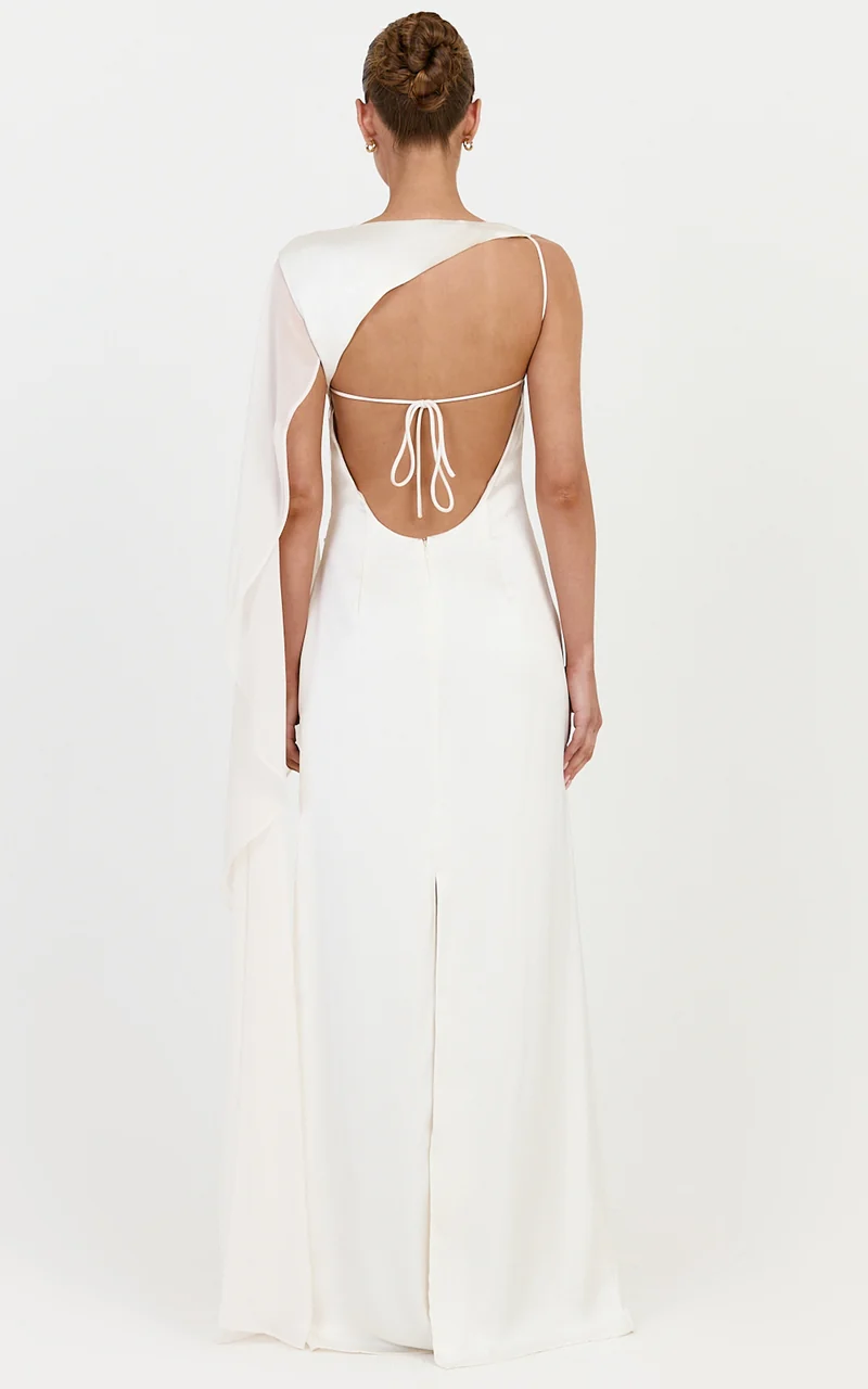 Seraphina Maxi Dress - Boat Neck Dress With Cape Sleeve in Ivory