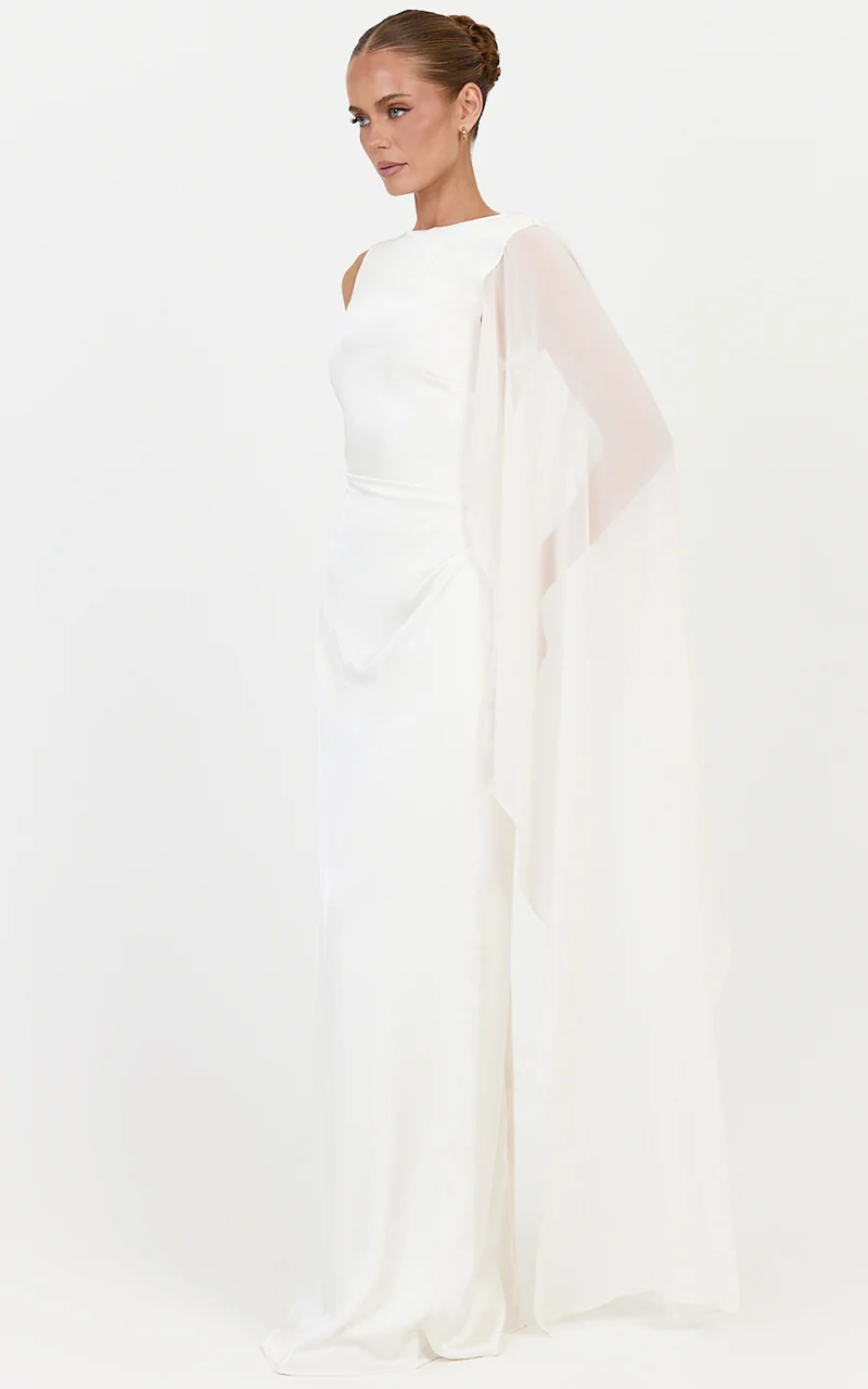 Seraphina Maxi Dress - Boat Neck Dress With Cape Sleeve in Ivory