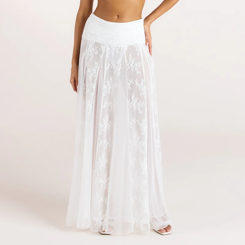 Jupe en Dentelle Transparente - Blanc