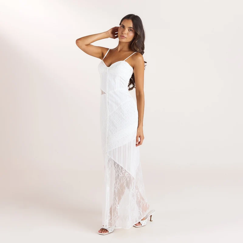 Robe Maxi en Broderie - Blanc