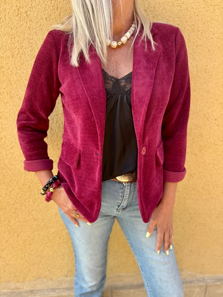 Veste tailleur en velours Sandra bordeaux