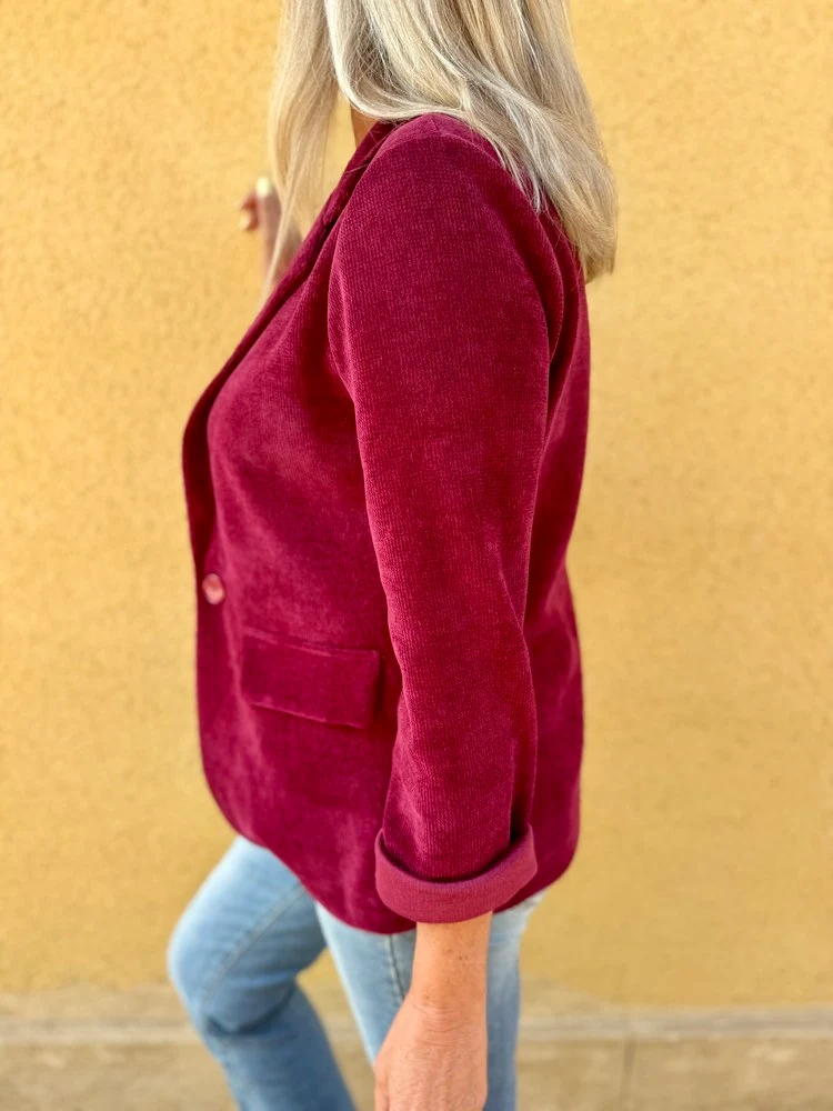 Veste tailleur en velours Sandra bordeaux