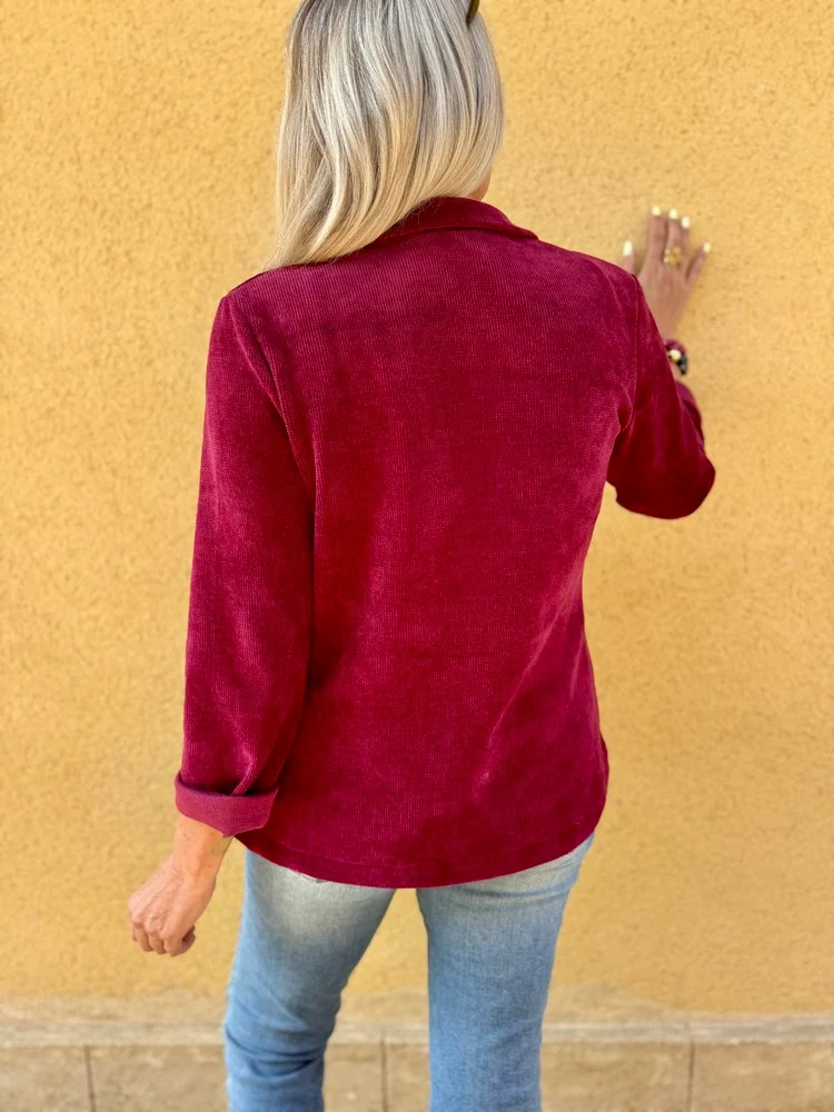 Veste tailleur en velours Sandra bordeaux