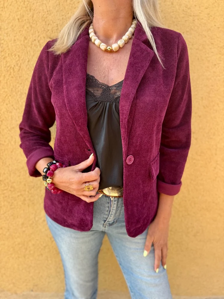 Veste tailleur en velours Sandra prune