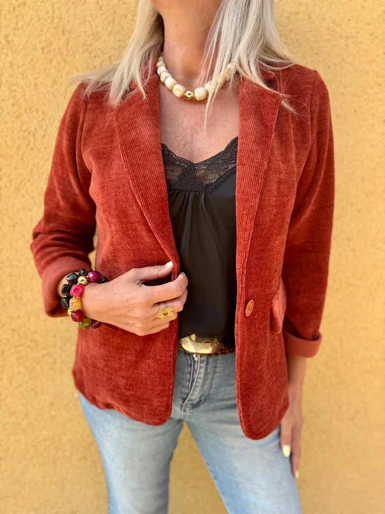 Veste tailleur en velours Sandra brique