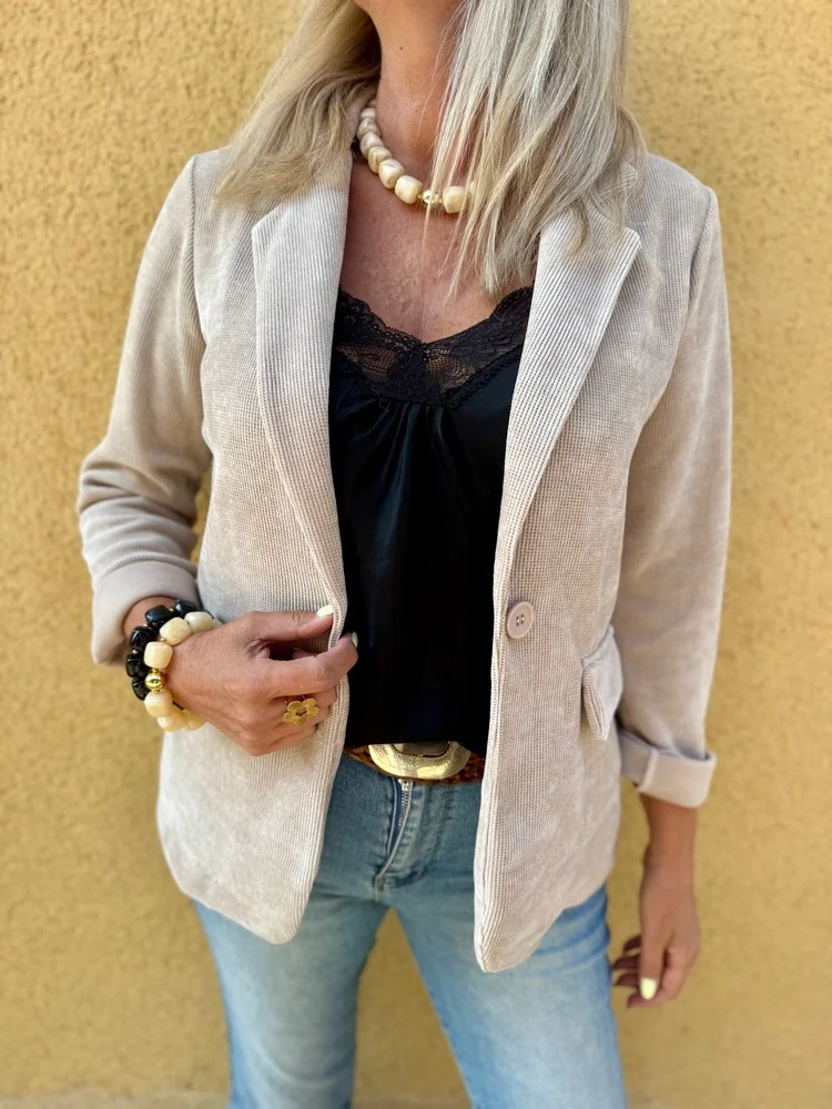 Veste tailleur en velours Sandra beige