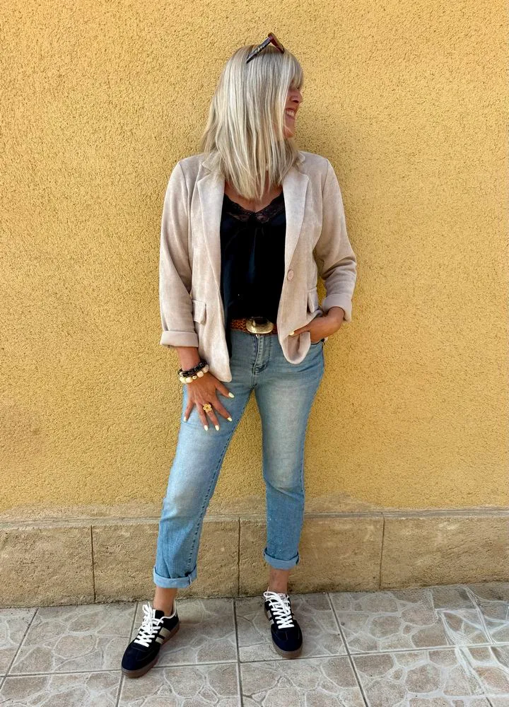 Veste tailleur en velours Sandra beige