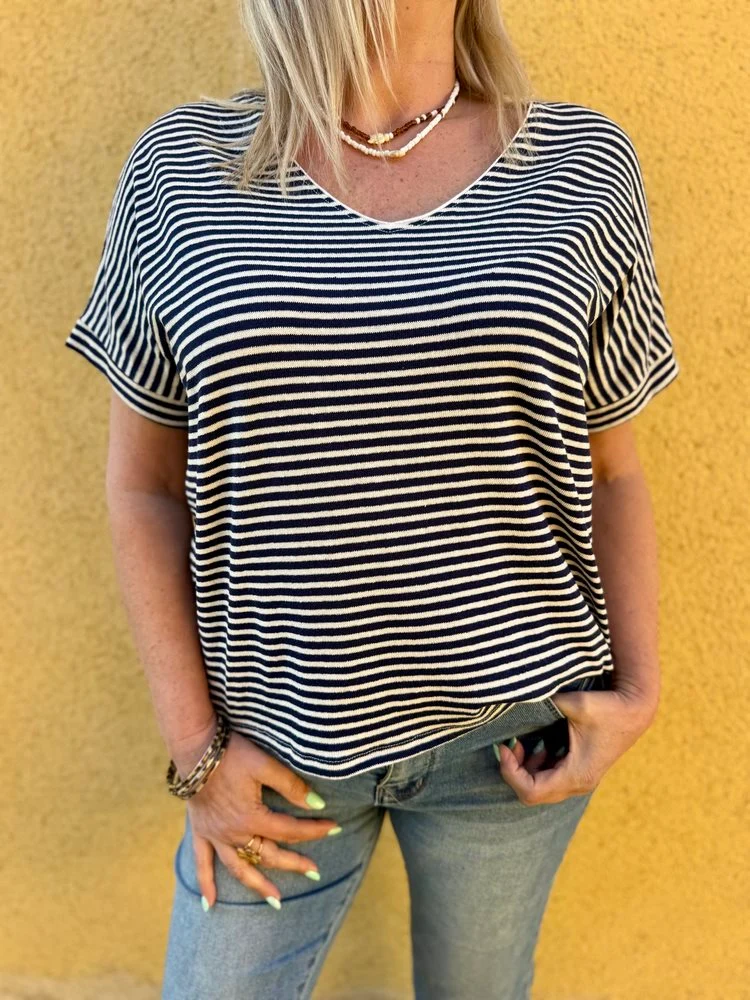Teeshirt loose Rayé Mario bleu marine