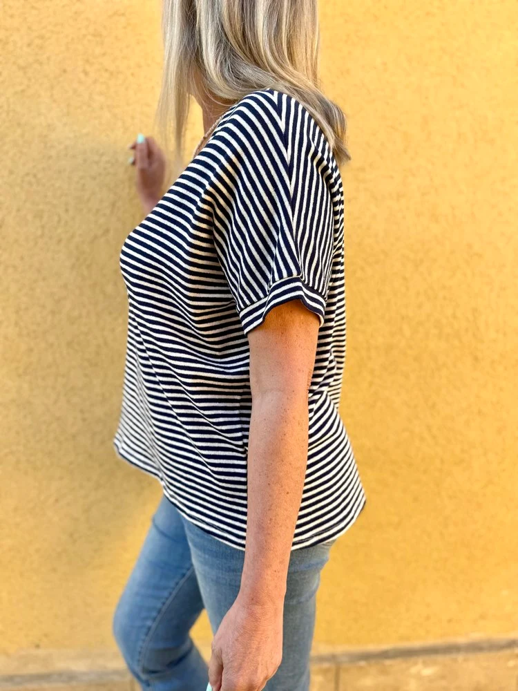 Teeshirt loose Rayé Mario bleu marine