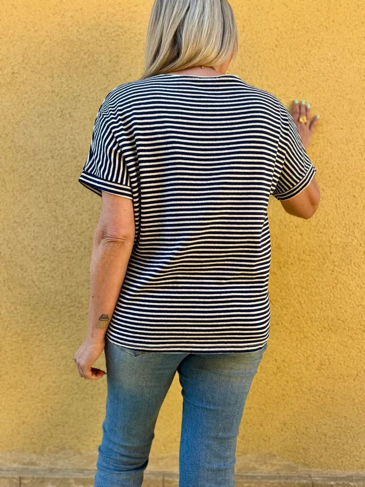 Teeshirt loose Rayé Mario bleu marine