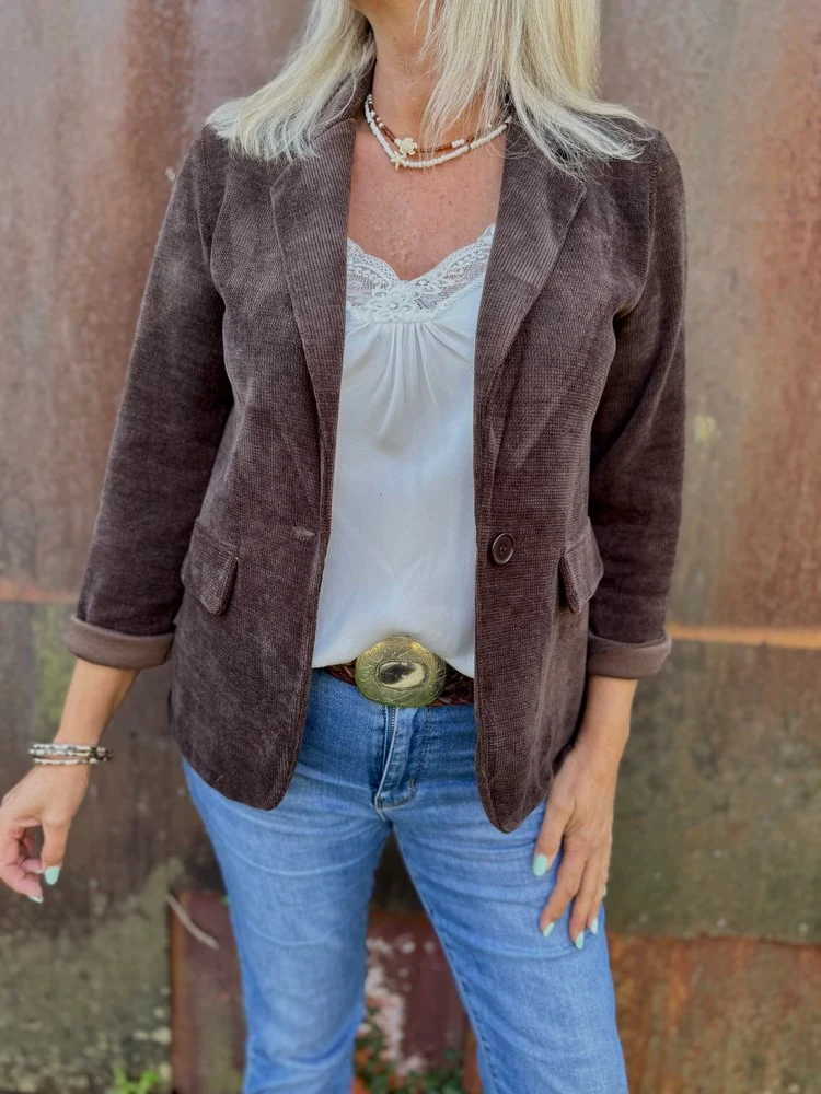 Veste tailleur en velours Sandra chocolat foncé