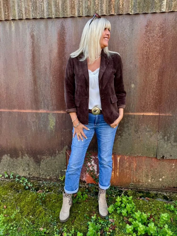 Veste tailleur en velours Sandra chocolat foncé