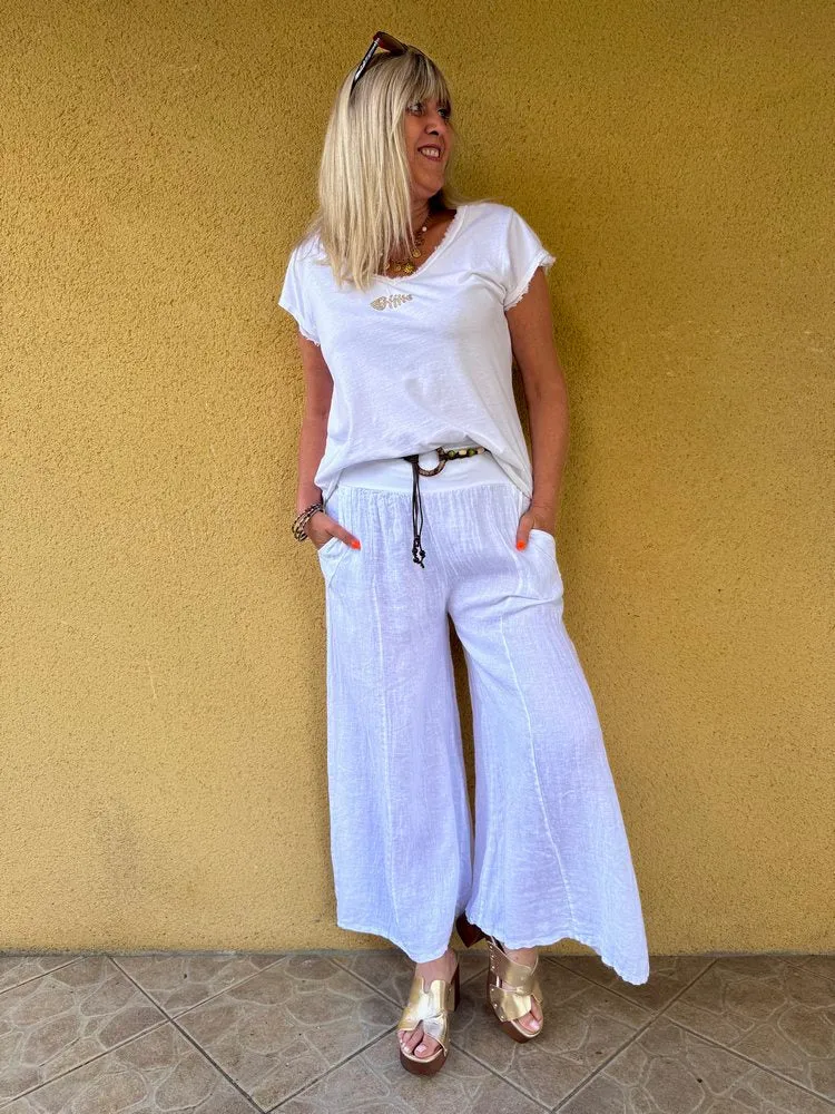 Pantalon ample en lin Félipo blanc