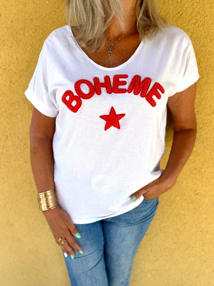 Teeshirt loose Bohème rouge