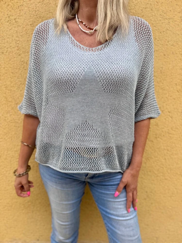 Pull ajouré Etoile bleu gris